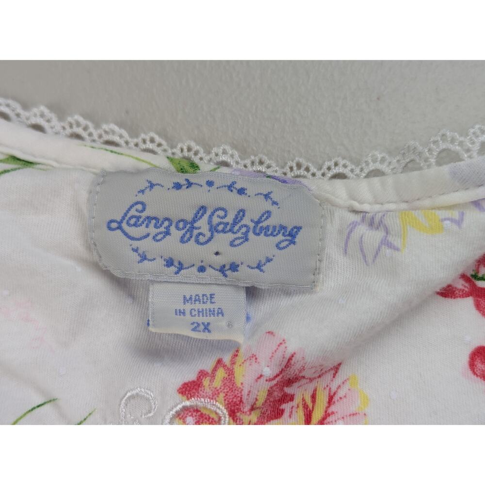 Lanz of Salzburg Floral Nightgown Feminine Romantic Cottage Lace Long Midi 2X - Picture 6 of 8